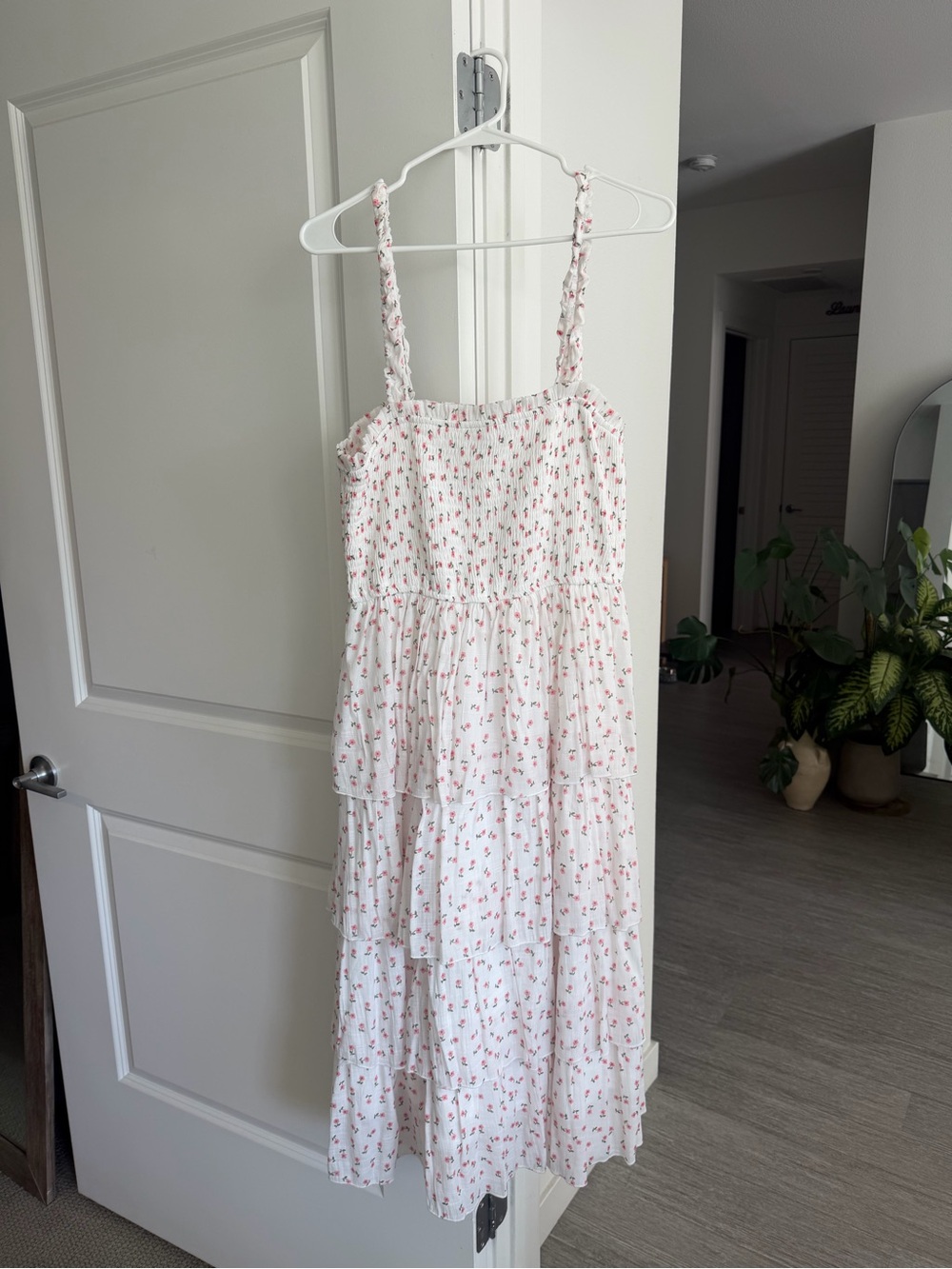 Fashion Nova White Smocked Sundress with Pink Cherry Print